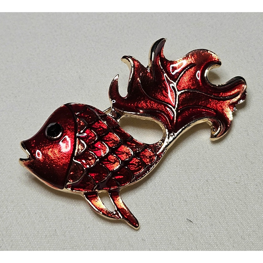 Koi Fish Brooch Women OS‎ Red Enamel Gold Tone Animal Pin Accessory